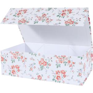 LFBOX Floral Gift Box with Magnetic Lids 13.8x8.3x4.4 in, Large Bridesmaid Proposal Boxes, Rectangle Wedding Decorative Storage Box 1 Pack