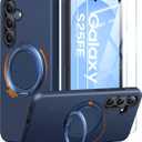 JAME for Samsung Galaxy S25 FE Case, Ring Holder Stand Kickstand, 2 Packs Screen Protector, Dual Layer Shockproof Protective Cover, Magnetic Accessory Friendly Galaxy S25 FE Phone Case, Blue