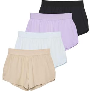 Real Essentials 4 Pack: Girls Athletic Performance Running Shorts with Drawstring & Pockets (Medium, Set 7)