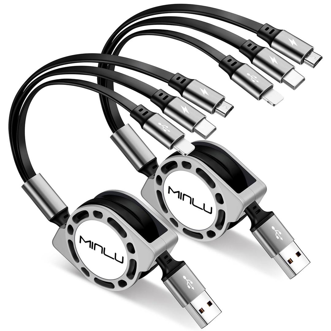 Multi Charging Cable 3A, [2Pack 4ft] Retractable Multi Charging Cord 3 in 1 Fast Charger Cord, USB C Charger Adapter with Lightning/ Type C/ Micro USB Ports for Cell Phones/ iPhone/ Samsung/ PS/ Tablets