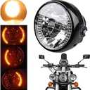 Motorcycle Headlight, LED Driving Moto Light Universal Motorbike Turn Light Bulb for Cafe Racer Cruiser with Bracket, 7Inch