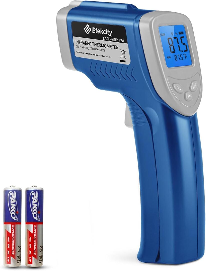 Etekcity Infrared Thermometer Upgrade 774, Heat Temperature Temp Gun for Cooking, Laser IR Surface Tool for Pizza, Griddle, Grill, HVAC, Engine, Accessories, -58F to 842F, Blue