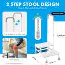 FORTEMOTUS 2 Step Stool with Handle for Elderly - Heavy Duty Bed Steps for High Beds for Adults with Adjustable Handrail &Non-Skid Platform, Foot Stool Ladder for Bedside, Kitchen, Car, RV, Bathtub