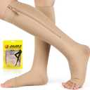 Ailaka Zipper Compression Socks for Women Men, 20-30 mmHg Open Toe Compression Socks Knee High, Ted Hose Compression Stockings for Edema, Varicose Veins