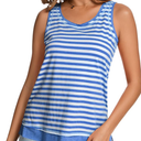 LOCUBE Women's Casual Tank Top - Loose-Fit Comfy Striped Scoop Neck Sleeveless S