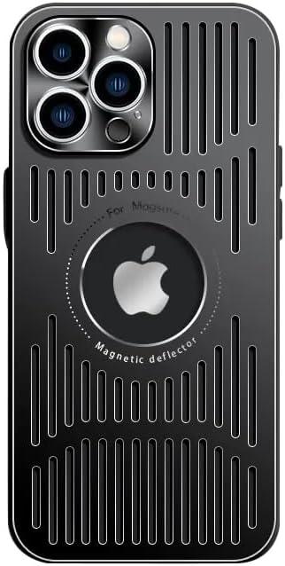 Designed for iPhone 14 Pro Max Case,[Compatible with MagSafe][Military Drop & Camera Lens Protection],Luxury Aluminum Alloy Heat Dissipation Logo View Shockproof Cover,Black