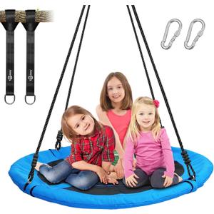 Trekassy 700lb 40 Inch Saucer Tree Swing for Kids Adults Outdoor 900D Oxford Waterproof with 2pcs Tree Hanging Straps, Steel Frame and Adjustable Ropes Blue