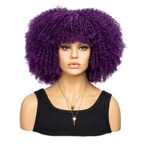 Fashion Afro Curly Wig Synthetic Short Full Wig Women Wig For Daily Use, Party and Cosplay (Dark Purple)