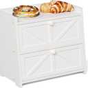 Trironsun Vintage Double Layer Bread Box for Kitchen Counter Bamboo Bread Storage Container Large Capacity Bread Storage Bin (White)