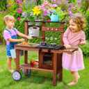 ROBUD Mud Kitchen for Kids Outdoor with Wheels, Wooden Outdoor Play Kitchen, Kids Mud Kitchen with Removable Sink & Faucet, Monteeori Toys for Children Ages 3+ Years, WG403