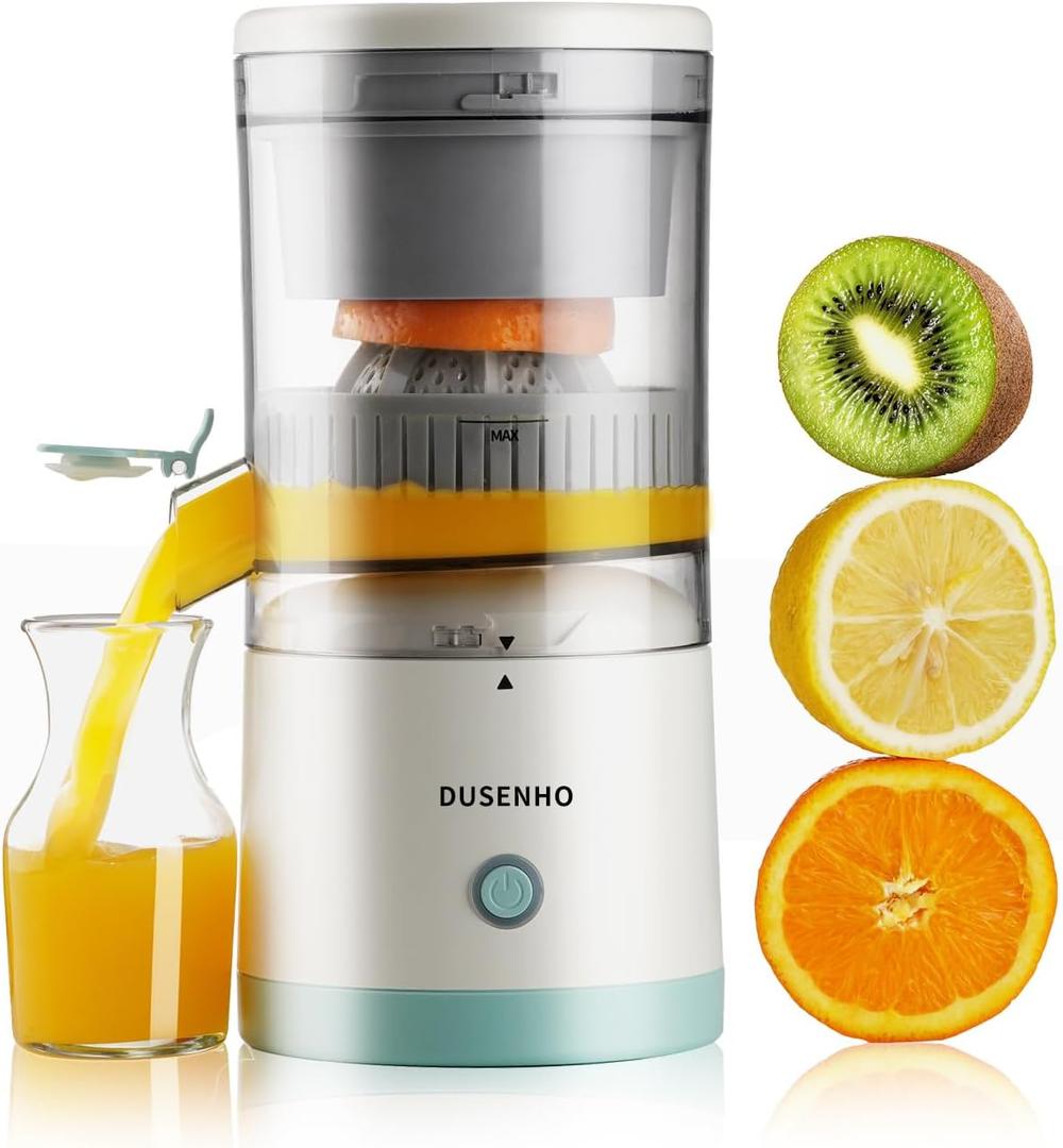 Electric Juicer Rechargeable - Citrus Machines with USB and Cleaning Brush Portable for Orange, Lemon, Grapefruit White + Green 9.4 * 4.4 * 5.4 inches