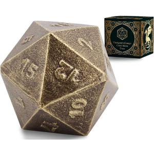 Comfify Cast Iron D20 Dice - Large, Heavy Metal 20-Sided Die for DND, RPG & Decor - Aged Gold Finish, Gift-Ready - Paperweight, Display Piece, Collectors Item - Antique Gold