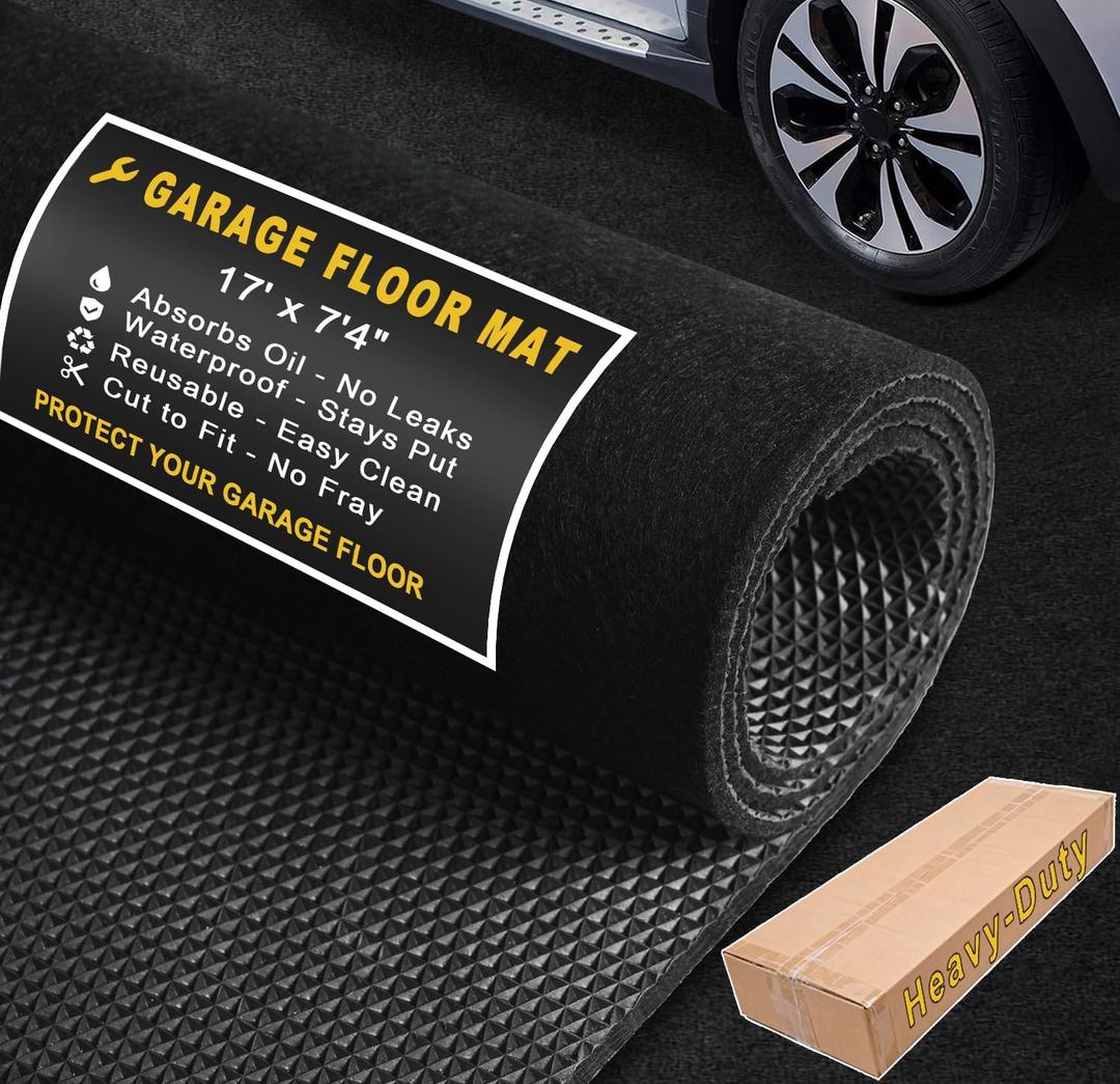 Heavy-Duty Garage Floor Mat 17' x 7'4" - Waterproof Garage Flooring for Cars & SUVs, Durable Garage Mats for Floor, Oil Spill Resistant Garage Pad, Under Car Mat, Garage Rug for Floor, Oil Change Mats (Black)