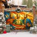 Three Kings Day Banner 71 x 43 Inches Da de Reyes Magos Puerto Rico Flag Wall Hanging, Epiphany Christian Religious Nativity Decor for Home Church Party Three Kings Day Backdrop (Red, White, Blue)