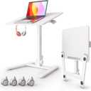 Monomi Mobile Folding Desk 25.6 Inch, Small Sit-Stand Height Adjustable Rolling Laptop Desk, Space-Saving Portable Desk with Wheels for Home Office Craft & Study, White