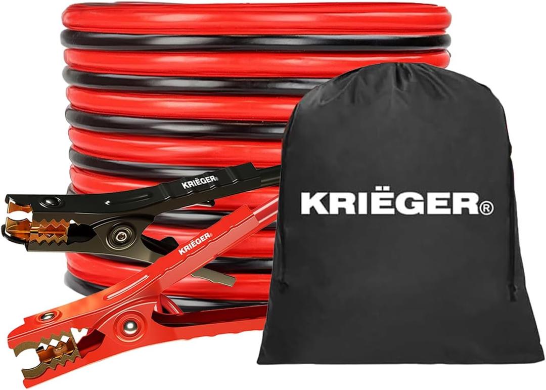 K KRIGER Jumper Cables for Car Battery, Heavy Duty Automotive Booster Cables for Jump Starting Dead or Weak Batteries with Carrying Bag Included (25-Feet (2-Gauge)