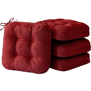 Chair Cushions for Dining Chairs, Dining Chair Cushions, Tufted Indoor Chair Pads with Ties & Non Slip Backing, Seat Cushions for Kitchen Chairs 16.5 x 16.5 x 3.5, Set of 4, Red (Pack of 4)