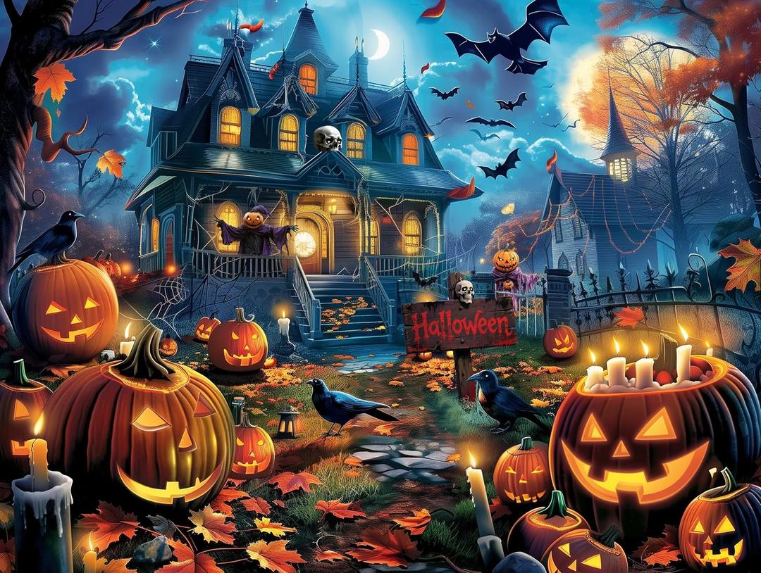 Nattork Jigsaw Puzzle 1000 Pieces for Adults, Halloween Haunted House, Challenging Adult Puzzles for Halloween Decor & Gift