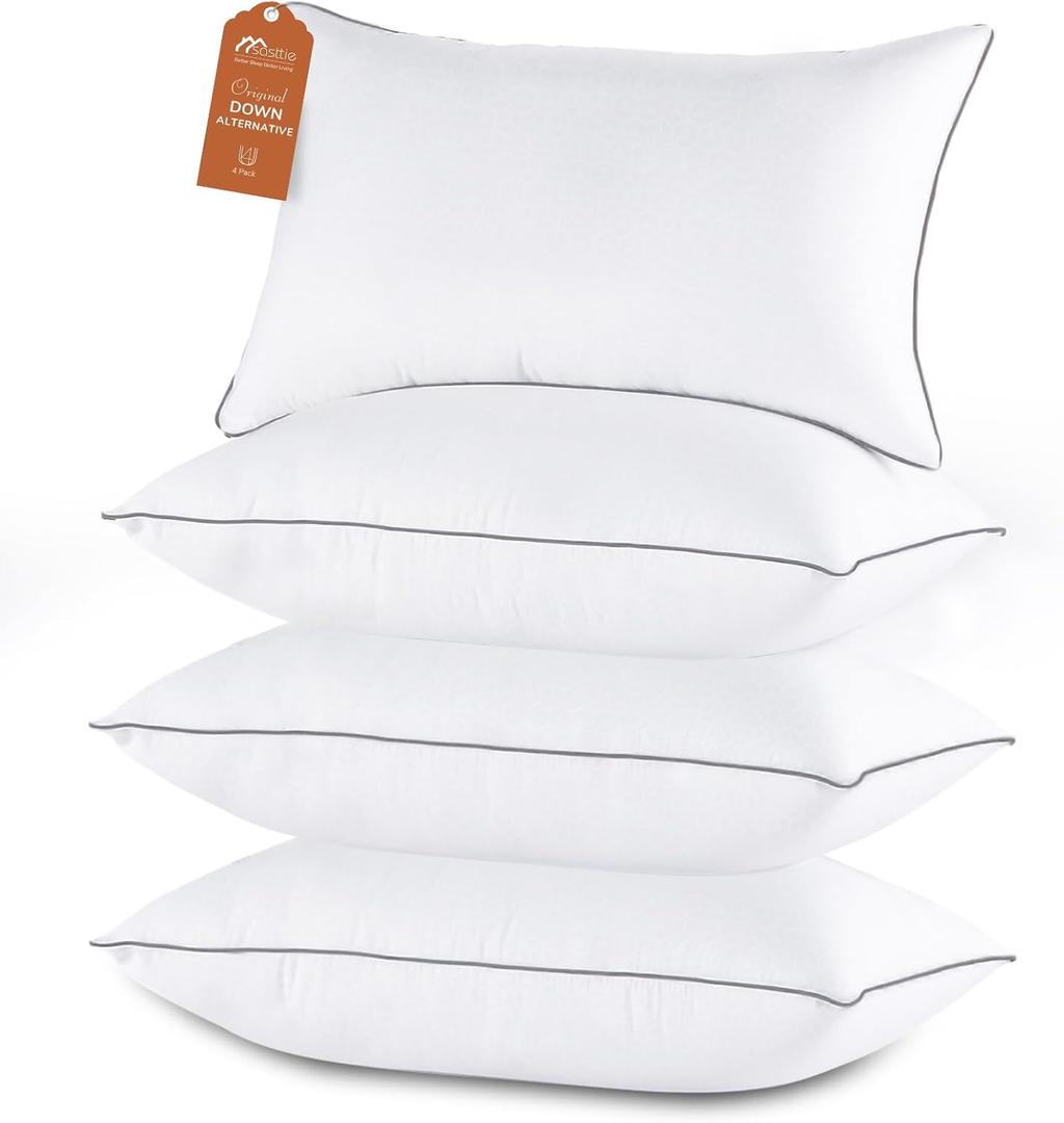 Sasttie Standard Pillow, Single Full Size Bed Pillow for Side, Back, and Stomach Sleepers - Down Alternative Plump Filling - Set of 1, Standard Size, 20x26 Inches