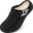 LeIsfIt Mens Slippers Wide Diabetic House Slippers Adjustable Slip On Warm Bedroom House Shoes for Edema Swollen Feet Indoor Outdoor Slipper (Black), Size 13