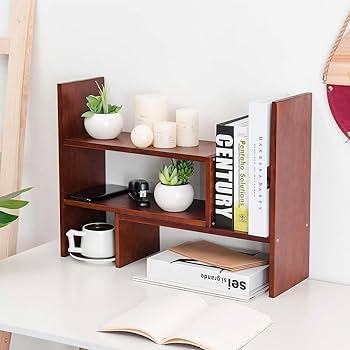 Cuteripe White Desk Organizer Shelf Wooden Desktop Bookshelf Adjustable Desktop Organizer Shelves Small Book Shelf for Office Desk Supplies Home Storage Natural Stand Decor (6*)