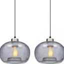 Modern Hand Blown Pendant Lights Kitchen Island, Clear Seeded Glass Kitchen Pendant Light Fixtures, Brushed Nickel Globe Ceiling Hanging Light Fixture Foyer Entryway Dining Room, 2 Pack