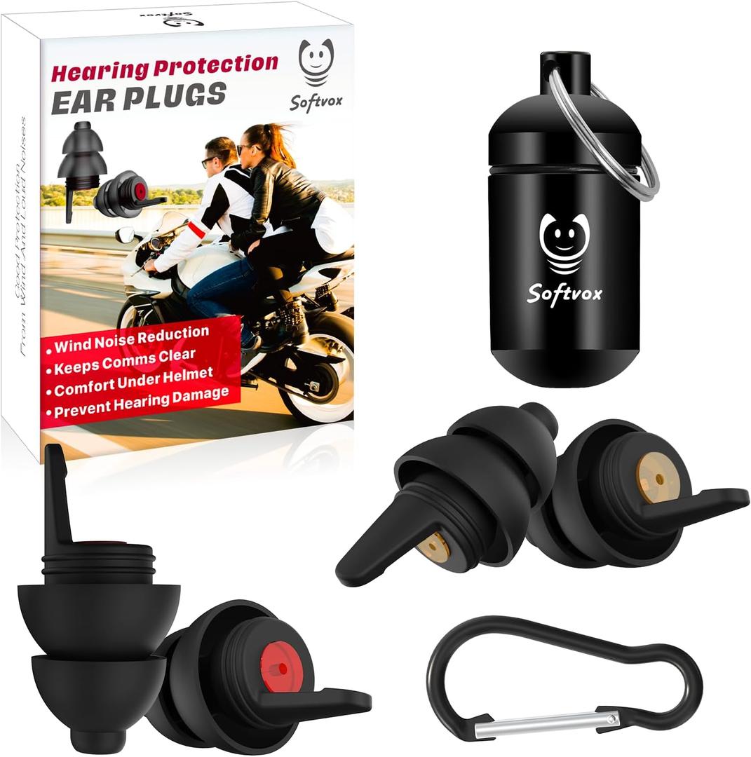 Motorcycle Ear Plugs for Wind Noise Reduction, 2 Pairs Reusable Motorcycle Accessories - Moto Earplugs, Soft Comfortable Hearing Protection for Motorbike, Touring, Racing, Riding - 25dB, Biker Gifts