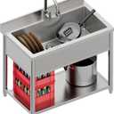 Stainless Steel Utility Sink, Large Freestanding Laundry Sink with Pull-out Faucet for Kitchen, Bathroom, Laundry Room, Garage, Outdoor/Indoor Use, Pet Cleaning, D21.65 x W35.43 x H36.61 inch