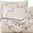 vctops 3-Piece Elegant Floral Embroidered Bedspread Coverlet Set 100% Cotton Reversible Patchwork 1 Quilt and 2 Pillow Shams Full/Queen, Flower B
