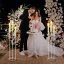 Havawish 6 Set Acrylic Candelabra Centerpieces 3 Arms with 18 LED Candles 42.5'' Floor Tall Candle Holders with Acrylic Shade Wedding Clear Table Candlesticks Stand Fit 0.8'' for Party