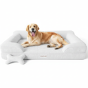 CWAWZ Extra Large Dog Bed, Orthopedic Dog Beds with Cooling Gel Memory Foam, Waterproof XL Pet Bed with Removable Washable Cover, 42" Pet Sofa Couch Dutch Velvet with Bone Toy, Brown