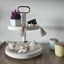 Rustic 2 Tiered Tray Decor, Coffee Color, Wooden Material, Round Shape