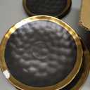 Stone Lain Florian Modern Porcelain 16 Piece Dinnerware Set, Plates and Bowls Set, Dish set for 4, Black And Golden Rim