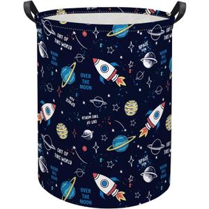 HIYAGON Kids Laundry Basket Baby Hamper for Nursery Boys Kids Hamper Cute Kids Toys Storage Bin Organizer Butterfly Room Decor for Home(Rocket Planet)