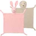 Premium Soft Muslin Cotton Bunny & Lion Loveys Soft Breathable Newborn Security Blanket, Perfect Present for Baby Newborns, Toddlers Boy Girl, Neutral Fabric for Comfortable Sleep & Play (Lion Khaki + Rabbitpink)