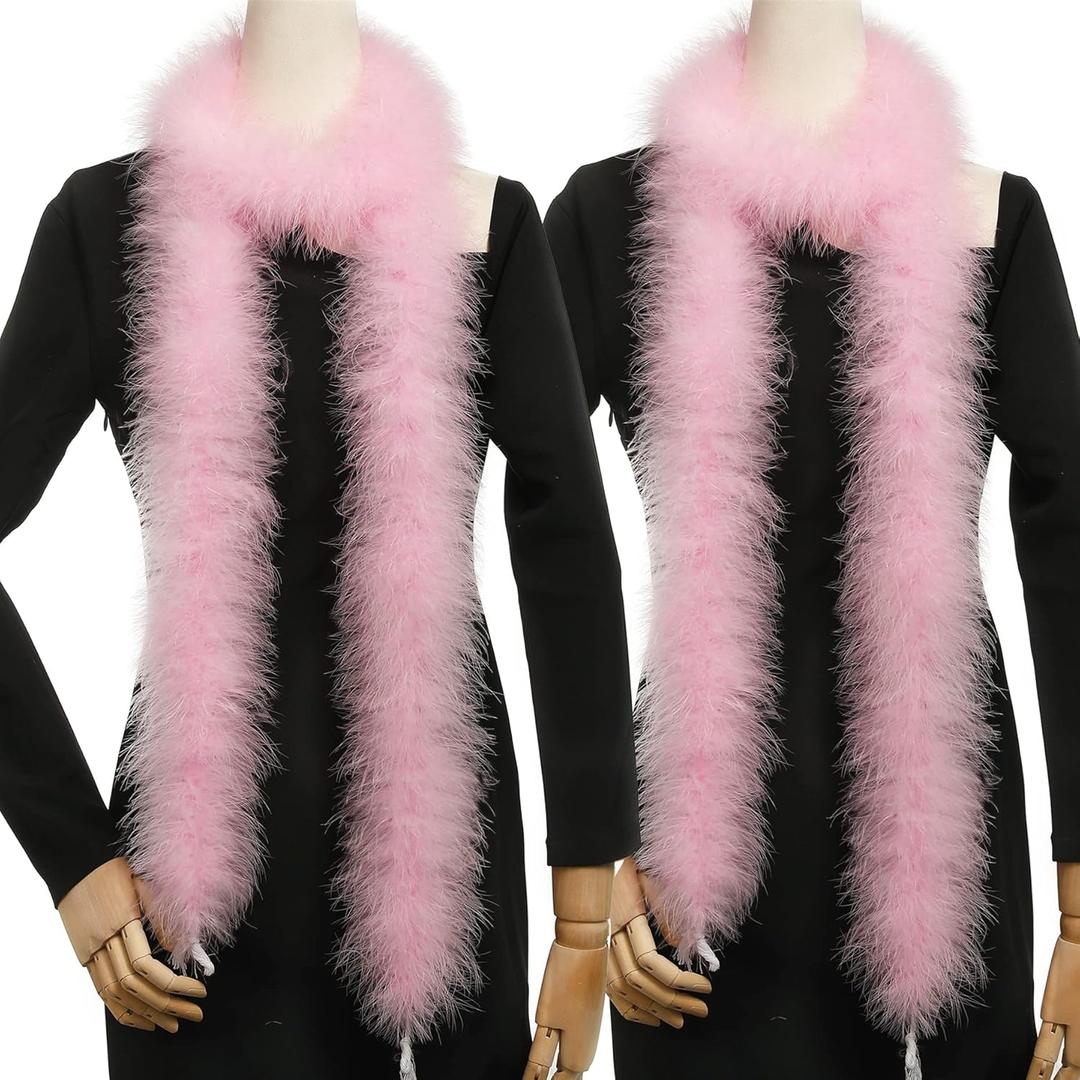 Holmgren Pink Marabou Feather Boas - 2 Pcs 25g 2 Yards Feathers Boa for Women, DIY Clothing, Kids Party Dress Up, Home Wedding Decor (Pink)
