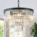 CATINER Black Crystal Chandeliers, 20” Modern Chandeliers for Dining Room 3 Tiers 7 Lights Luxury K9 Crystal Ceiling Pendant Round Light Fixture for Foyer Kitchen Bedroom Closet