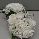 Wedding Bridesmaid Bouquets Set of 2, Artificial Silk Flowers Arrangement for Ceremony Marriage Proposal Party Anniversary Decorations - White
