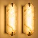 ZEROUNO Alabaster Wall Sconces, 14.2 inch Wall Sconce, Natural Marble Wall Sconces Wall Lighting Set of Two, Dimmable Light Fixtures for Bedroom Living Room Stairs Vanity Hallway Bedside