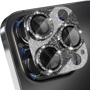 Choiche for iPhone 14 Pro/iPhone 14 Pro Max Camera Lens Protector, Bling Camera Cover with 9H Tempered Glass Lens Screen Protector Metal Ring Decoration Accessories (Glitter-Black)
