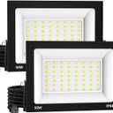 LED Flood Lights Outdoor-50W 5000lm Super Bright LED Work Light with US Plug,6500K Daylight White Floodlight,IP66 Waterproof Security Outside Lights for Yard Garage Stadium Bowfishing-2 Pack