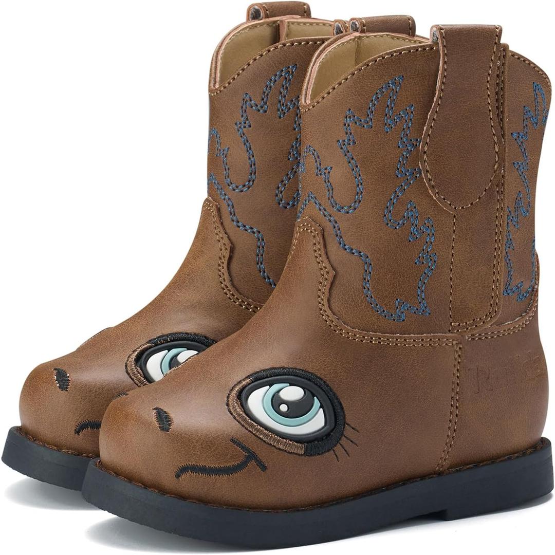 Rollda Baby Cowboy Boots Toddler Cowgirl Boots Infant Western Boots Round Toe (Brown)