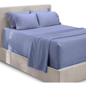 Hearth & Harbor Extra Deep Pocket Queen Sheets Sets - Fits Mattress 18-24 Inches Deep - Extra Deep Pocket Sheets - 6 Piece Queen Size - Steel Blue