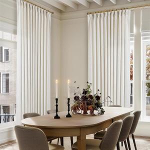 102 Inch Long Curtains Extra Wide 70 Inch Width Pinch Pleat Linen Curtains for Living Room Cream Light Filtering Privacy Pleated Hooks Rings Back Tab for Sliding Door 1 Panel (Natural)