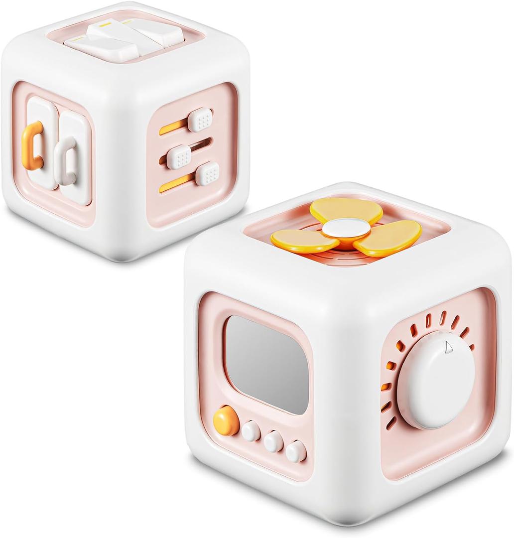 SOCBTNSO Busy Cube, Toys for 1 Year Old Girl Gifts, Montessori for Baby Girl, Travel Sensory Toys for Toddlers 1-3, Learning Fine Motor Skills| 1st Birthday Girl Gifts 12 Months (Pink)