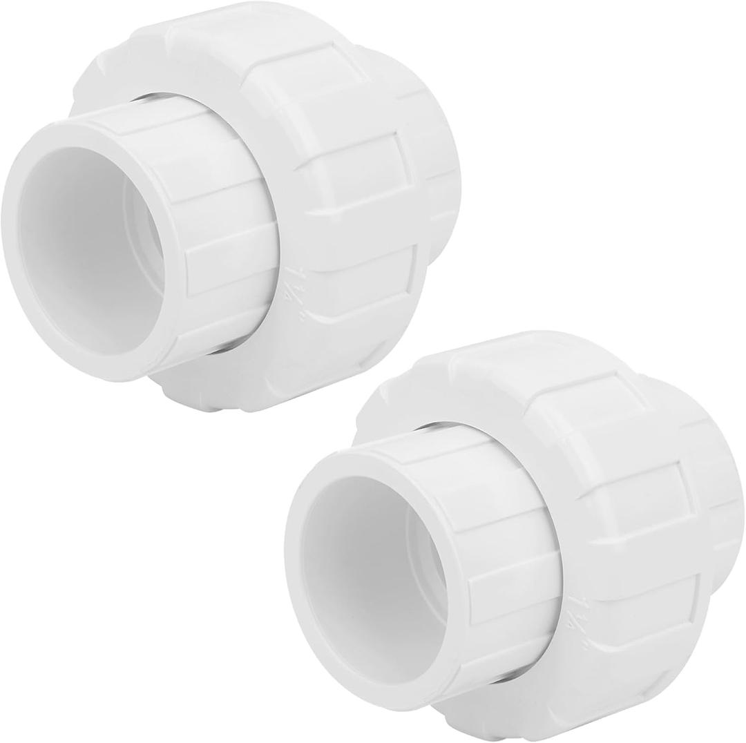 2Pcs 1-1/4" PVC Union Coupling Pipe Fitting (Socket x Socket) 1.25Inch PVC Slip Union PVC Adapter Coupling Schedule 40, EPDM O-Ring, White