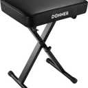 Donner Piano Bench, Adjustable Keyboard Bench Portable Stool Collapsible Chair Foldable Seat X-Style, 2.4 Inch Thickness High-Density Sponge Padded, Non-Skid Design, Black