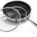8 Inch Nonstick Frying Pan with Lid, Titanium Ceramic Tri-Ply Stainless Steel Non Stick Skillet W/Lid Small Hybrid Cooking Pan Healthy Induction Egg Frying Pan W/Stay Cool Handle, PFAS/PFOA/PTFE Free