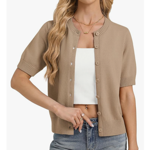 GRACE KARIN Womens Casual Short Sleeve Cardigan Lightweight Summer Cardigan Sweater 2026 Button Up Cropped Shrug Sweater, 2XL