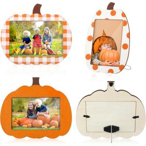 3 Pcs Fall Picture Frame 4 x 6 Inch Wooden Pumpkin Photo Frame Thanksgiving Decoration for Gift Autumn Wall & Tabletop Display DIY Home 2025(Harvest Style)